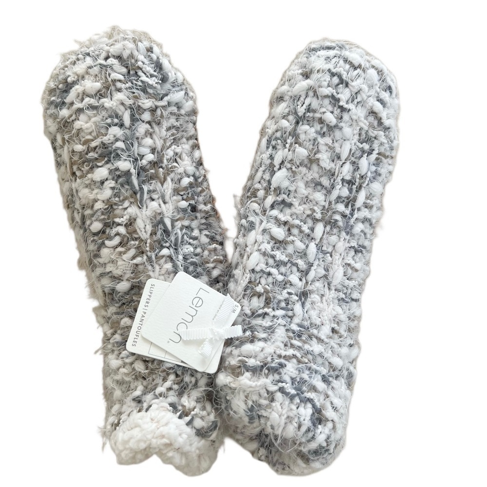 NWT Grey and White Lemon Slippers - Size S/M
